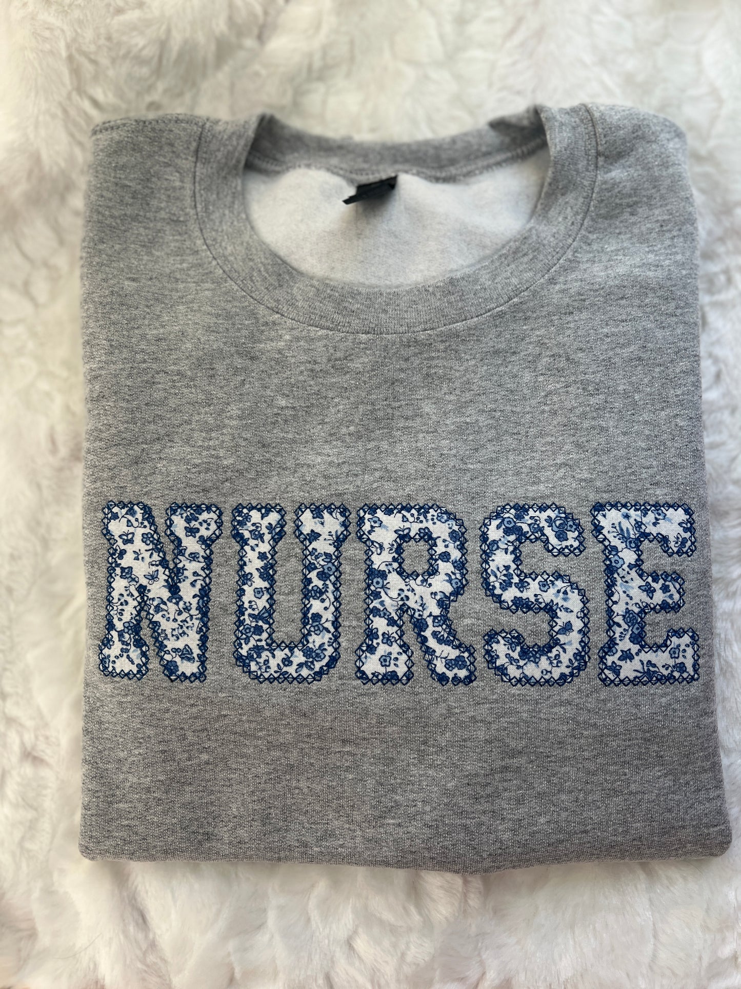 Nurse Blue Floral Appliqué